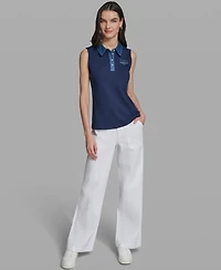 Karl Lagerfeld Paris Women's Sleeveless Collared Polo Tank Top