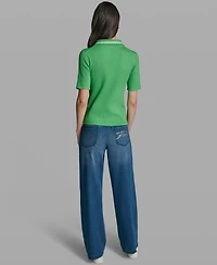 Karl Lagerfeld Paris Women's Short-Sleeve Collared Sweater