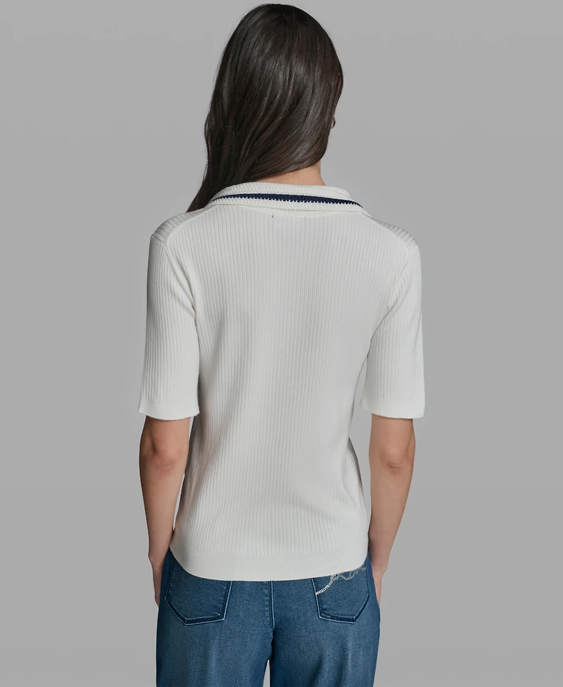 Karl Lagerfeld Paris Women's Short-Sleeve Collared Sweater