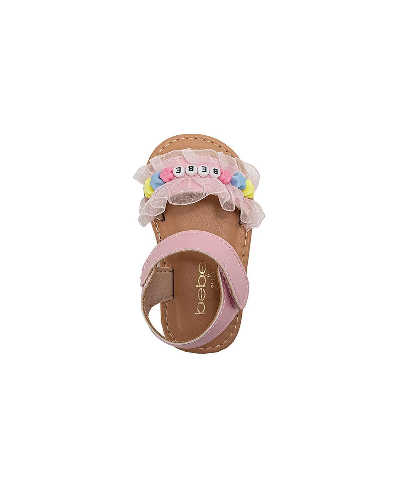 Bebe Little Girls Fashion Sandals with Ruffle Detail and Mix Beads