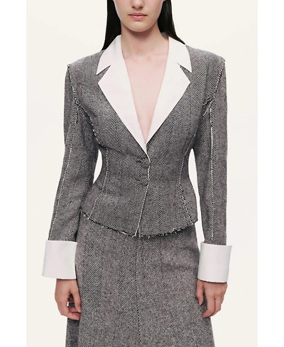 Nocturne Women's Contrast Lapel Tailored Textured Jacket