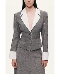 Nocturne Women's Contrast Lapel Tailored Textured Jacket