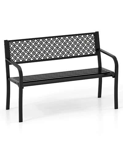 Slickblue Outdoor 50 Inch Patio Bench with Geometric Lattice Backrest