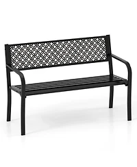 Slickblue Outdoor 50 Inch Patio Bench with Geometric Lattice Backrest