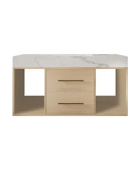 Sillysis Floating Bathroom Vanity with Ceramic Sink, Sintered Stone Top, 2 Soft Close Drawers, Wall Mounted Modern Cabinet