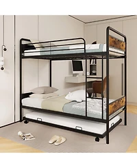Gymax Twin Over Twin Bunk Bed w/ Trundle Industrial Metal Bunkbed Frame