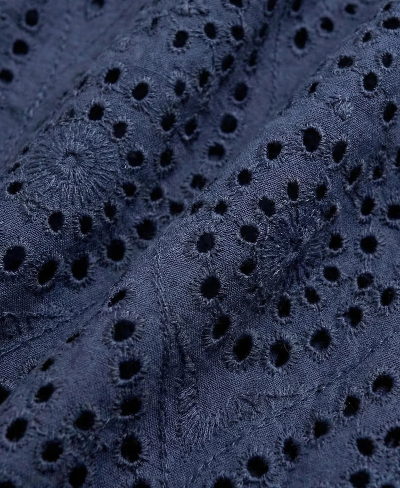 Modenaire Women's Puff-Sleeve Eyelet Smocked-Waist Midi Dress