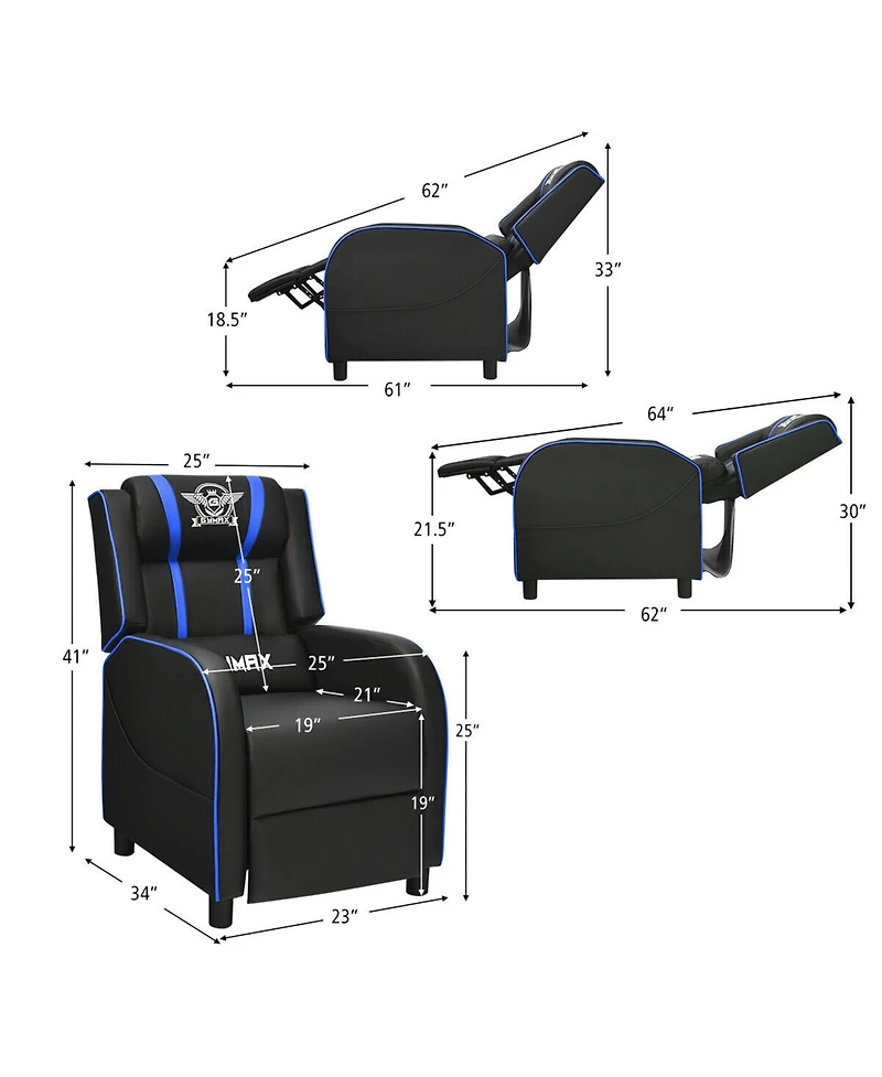 Gymax Massage Gaming Recliner Chair Racing Single Lounge Sofa Home Theater Seat