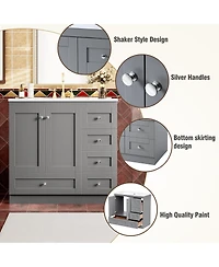 Sillysis 36" Shaker Bathroom Vanity with Ceramic Sink,Freestanding Mdf Cabinet, Soft-Close Drawers & 2 Doors for Modern Storage