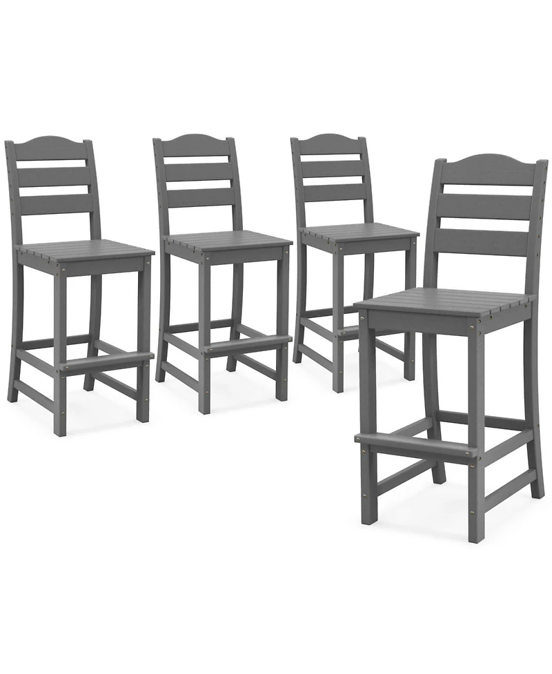 Costway Outdoor 4pcs Hdpe Bar Stool Patio Tall Chair Backrest Footrest All Weather