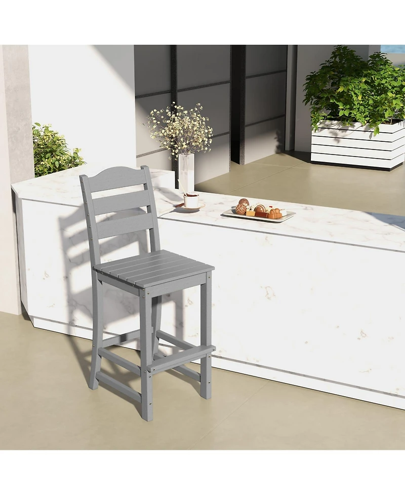 Costway Outdoor 4pcs Hdpe Bar Stool Patio Tall Chair Backrest Footrest All Weather