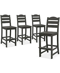 Costway Outdoor 4pcs Hdpe Bar Stool Patio Tall Chair Backrest Footrest All Weather
