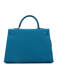 Pre-Owned HERMES Kelly 35 Handbag Blue Epsom with Palladium Hardware