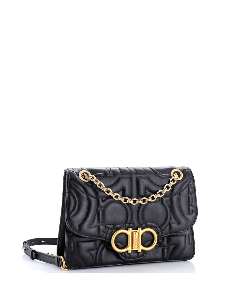 Pre-Owned Salvatore Ferragamo Medium Gancini Turnlock Flap Bag Gancini Quilted Leather