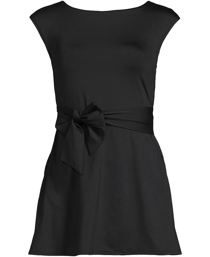 Lands' End Women's Cap Sleeve Tie Belt Mini Swim Dress