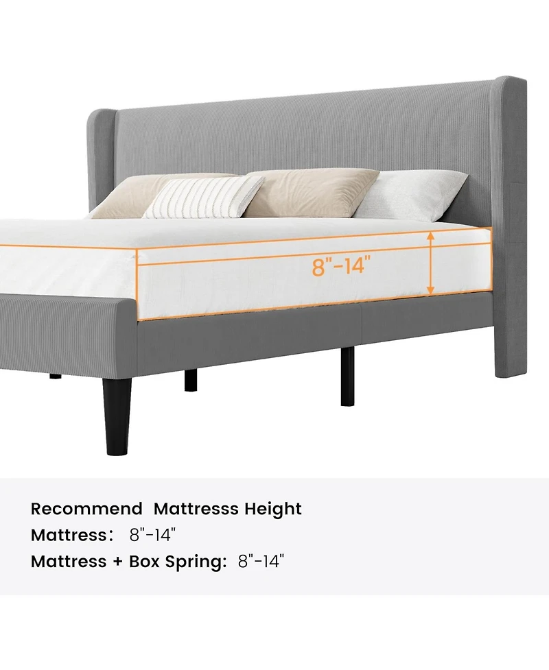 gaomon Bed Frame with Upholstered Headboard,Wooden Platform Bed Frame with 2 Storage Pockets,Vertical Channel Tufted Wingback,Strong Wooden Slats