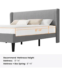 gaomon Bed Frame with Upholstered Headboard,Wooden Platform Bed Frame with 2 Storage Pockets,Vertical Channel Tufted Wingback,Strong Wooden Slats