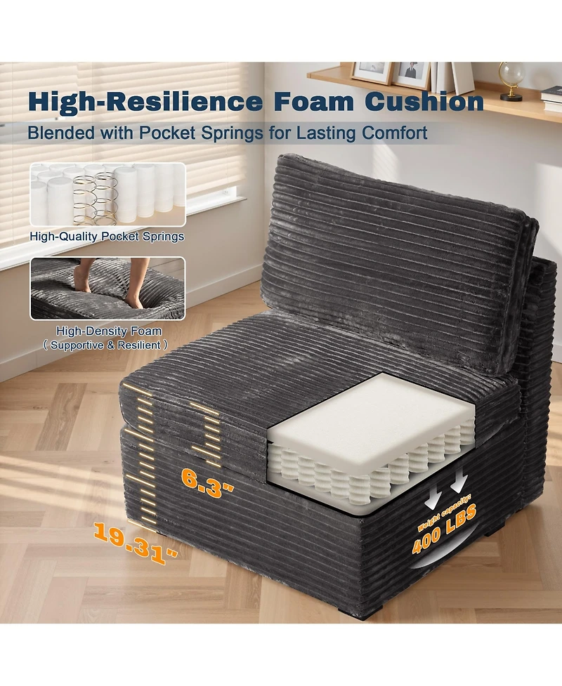 Xizzi Modular Sectional Sofa Middle Seat Module, 32.7" for Diy Combination L U V Shaped, Plush Corduroy Loveseat Chair Living Room