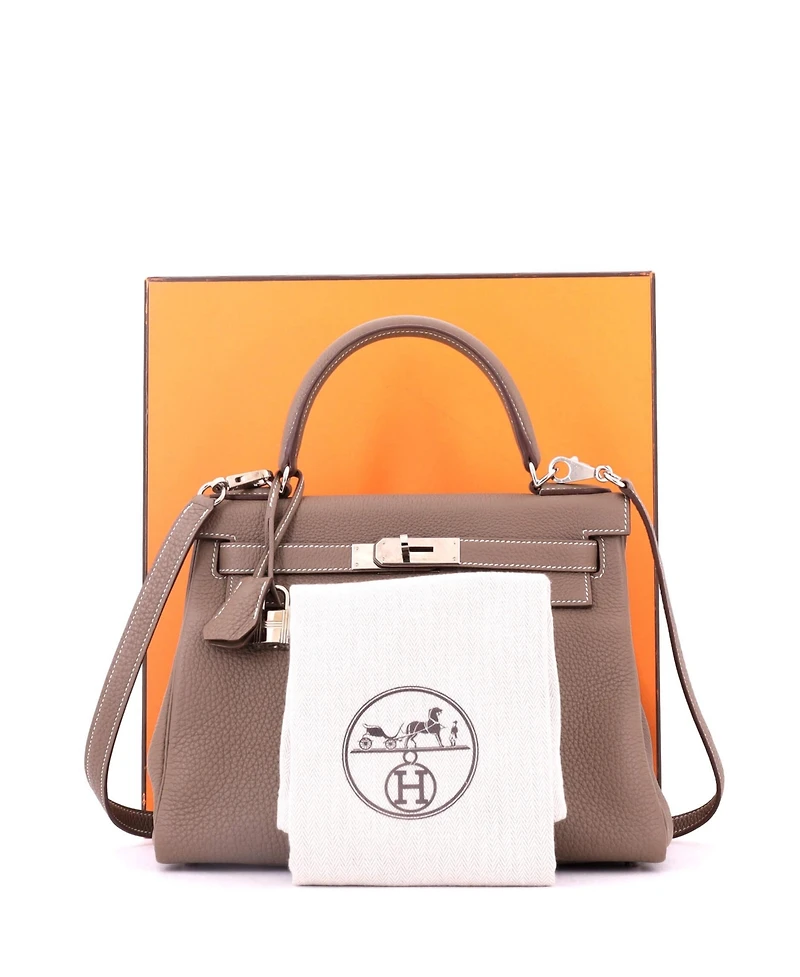 Pre-Owned Hermes Kelly Handbag Grey Togo with Palladium Hardware
