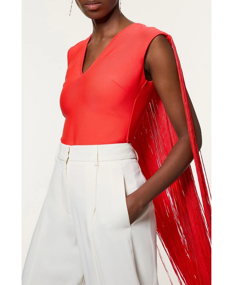 Karen Millen Women's Bandage Knit Long Tassel Cape Top