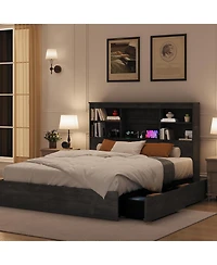 gaomon Bed Frame with Storage Headboard, Wooden Charging Station