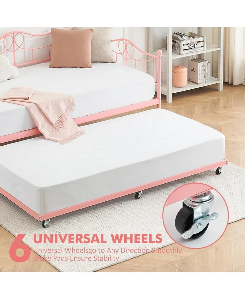 gaomon Twin Daybed with Trundle, Twin Daybed and Pull Out Trundle Set, Metal Sofa Bed Frame with Steel Slat Support, Space-Saving Sleeper Sofa