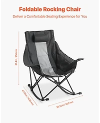 Mecale Rocking Camping Chair, Folding Padded Rocker with Cupholder & Pocket, 225 lb Capacity, Portable Outdoor Chair