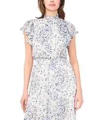 Msk Women's Short-Sleeve Mock Neck Smocked Waist Jumpsuit