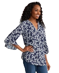 Jones New York Petite V-Neck Flutter Sleeve Blouse