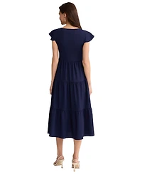 Jones New York Petite Boat Neck Flutter-Sleeve Tiered Midi Dress