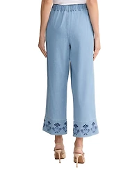 Jones New York Petite Mid-Rise Wide Leg Embroidered Pants