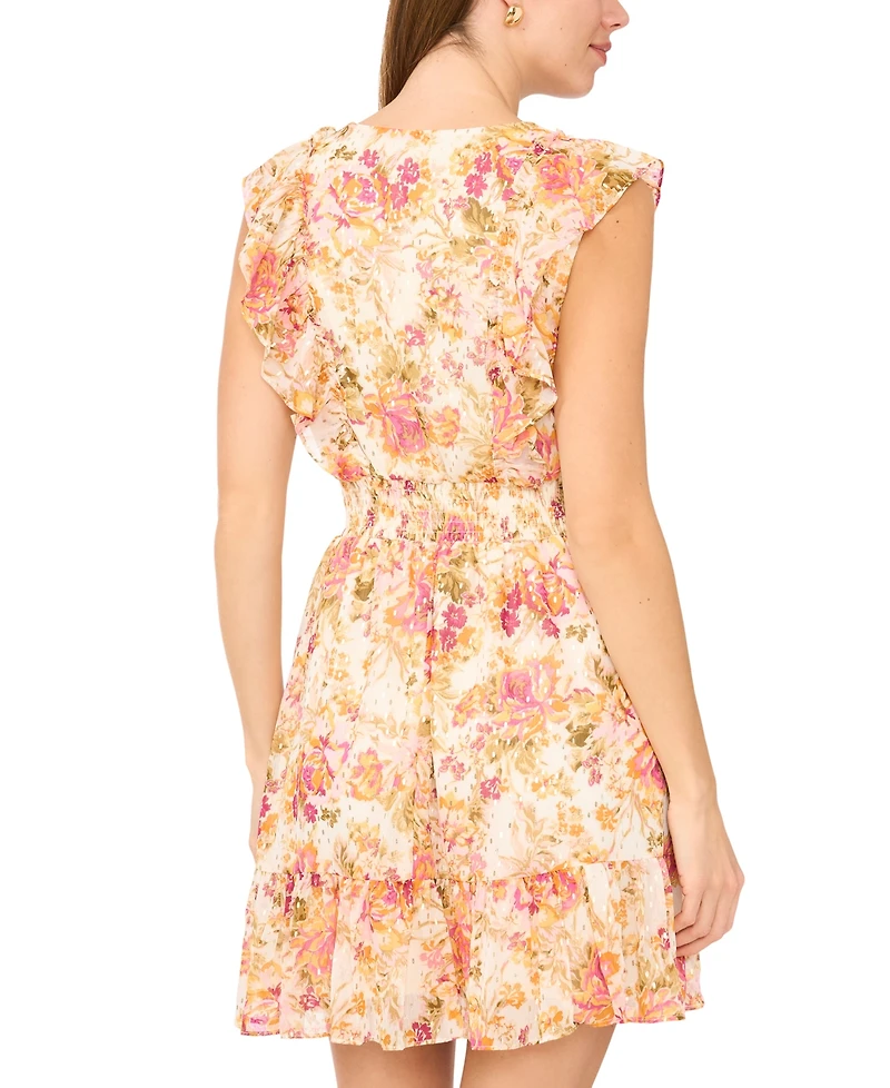 Msk Women's V-Neck Smocked Waist Mini Dress