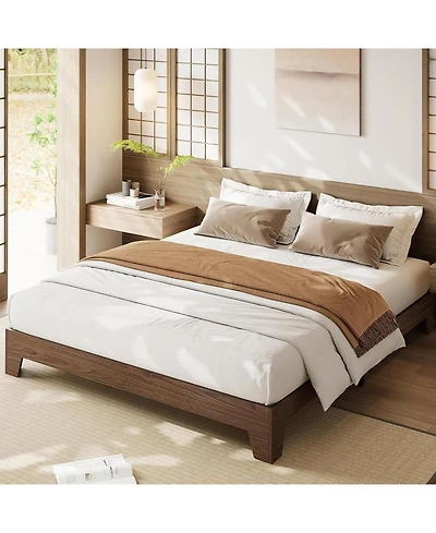 gaomon Bed Frame, Wooden Platform Bed Frame, Minimalist Bed with Wood Slats Support, Underbed Space for Storage, No Box Spring Required