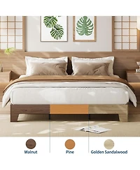 gaomon Bed Frame, Wooden Platform Bed Frame, Minimalist Bed with Wood Slats Support, Underbed Space for Storage, No Box Spring Required