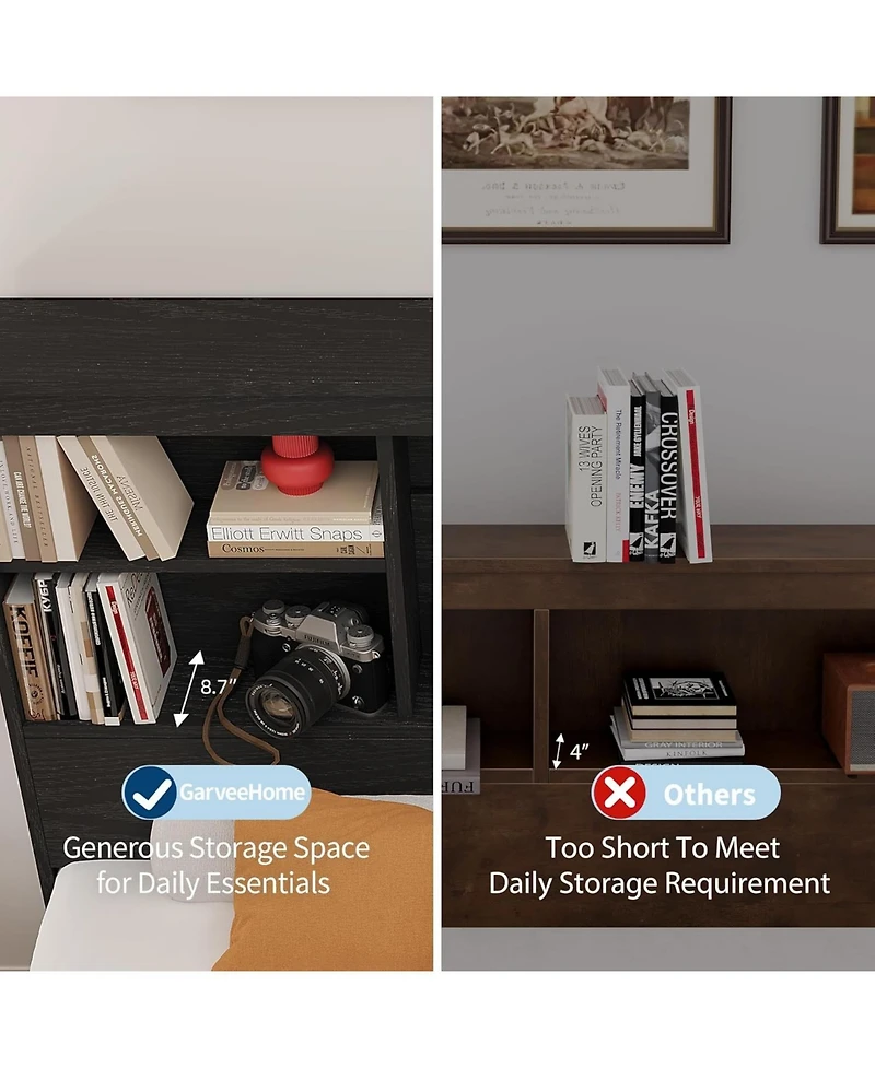 gaomon Bed Frame with Storage Headboard, Wooden Charging Station