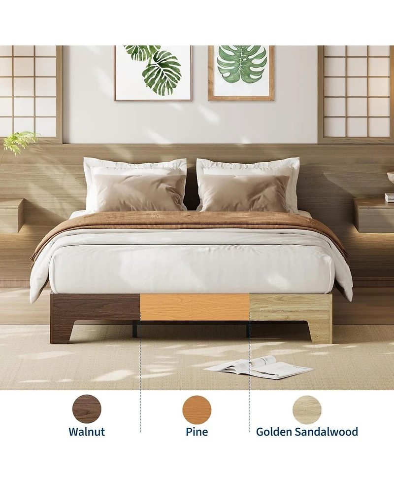 gaomon Bed Frame, Wooden Platform Bed Frame, Minimalist Bed with Wood Slats Support, Underbed Space for Storage, No Box Spring Required