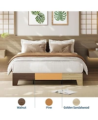 gaomon Bed Frame, Wooden Platform Bed Frame, Minimalist Bed with Wood Slats Support, Underbed Space for Storage, No Box Spring Required