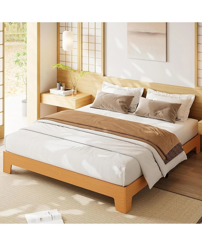 gaomon Bed Frame, Wooden Platform Bed Frame, Minimalist Bed with Wood Slats Support, Underbed Space for Storage, No Box Spring Required