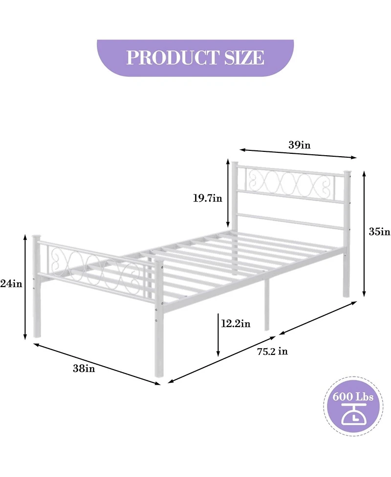 gaomon Metal Bed Frame - Headboard and Footboard with Iron Heart Design, Platform for Boys Girls, No Box Spring Needed