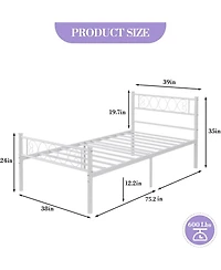 gaomon Metal Bed Frame - Headboard and Footboard with Iron Heart Design, Platform for Boys Girls, No Box Spring Needed