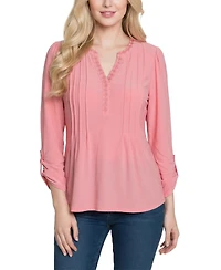 Ny Collection Women's Long-Sleeve Pleat Front Roll Tab Top