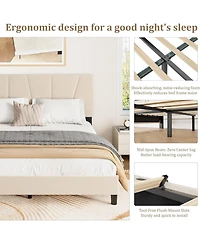 gaomon Platform Bed Frame for Kids, Linen Upholstered Headboard & Wooden Slats Support, Noise-Free Mattress Foundation/No Box Spring Needed