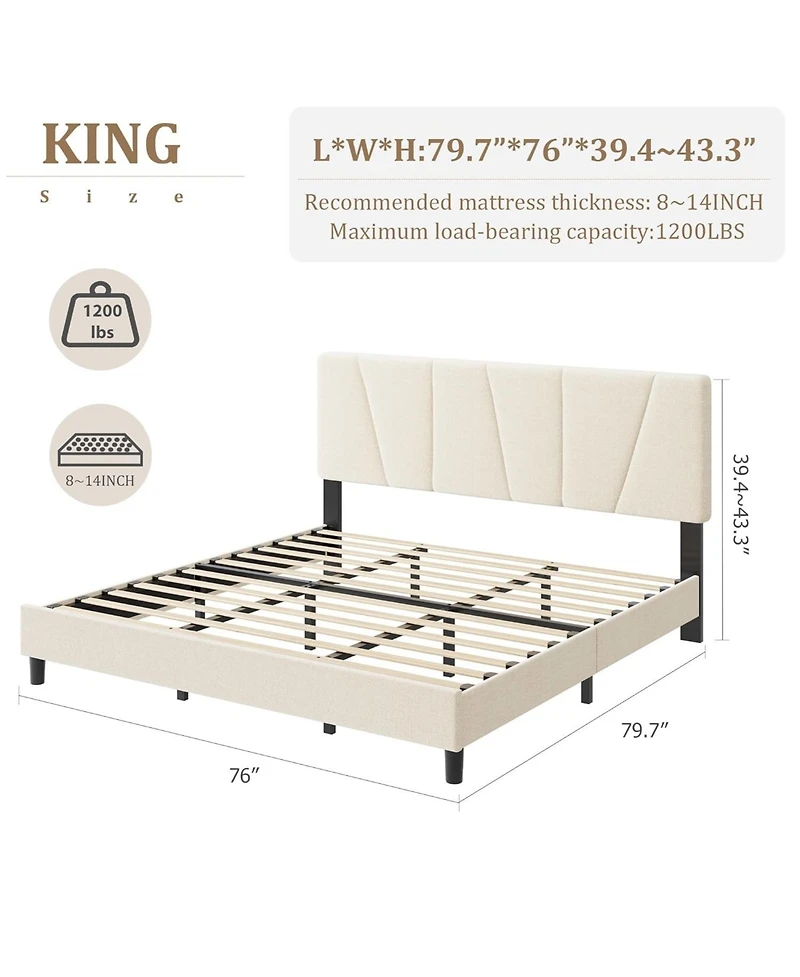 gaomon Platform Bed Frame for Kids, Linen Upholstered Headboard & Wooden Slats Support