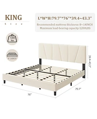 gaomon Platform Bed Frame for Kids, Linen Upholstered Headboard & Wooden Slats Support