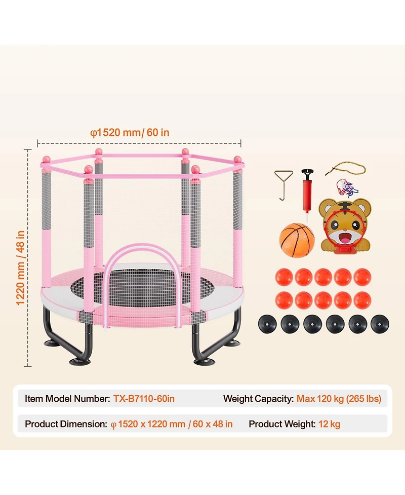 Mecale Kids Trampoline, 60" (5 ft), Enclosure Net & Basketball Hoop, Indoor/Outdoor