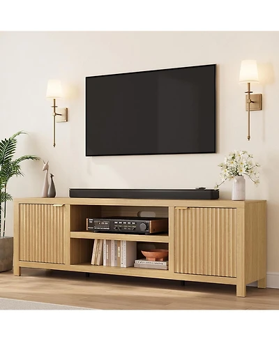 gaomon Fluted Tv Stand for 80" TVs, Modern Entertainment Center with Storage