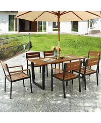 Gymax Patented 7PCS Patio Dining Set Outdoor Furniture Set w/ 6 Armchairs Umbrella Hole