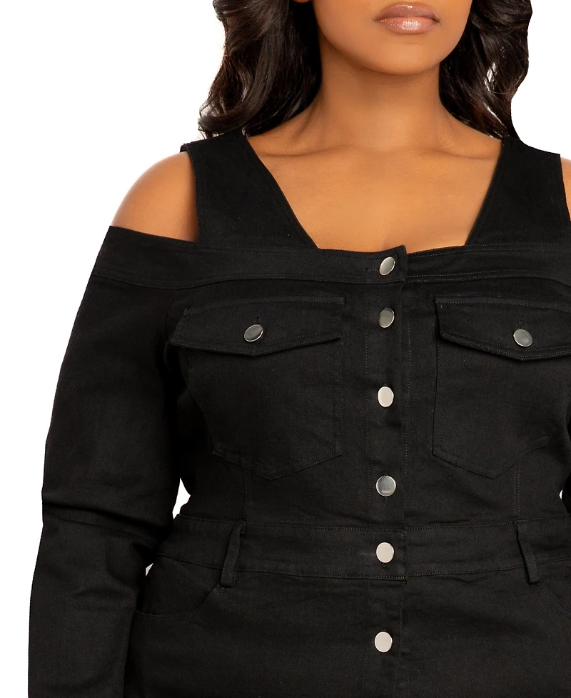 Buxom Couture Plus Size Off Shoulder Denim Mini Dress