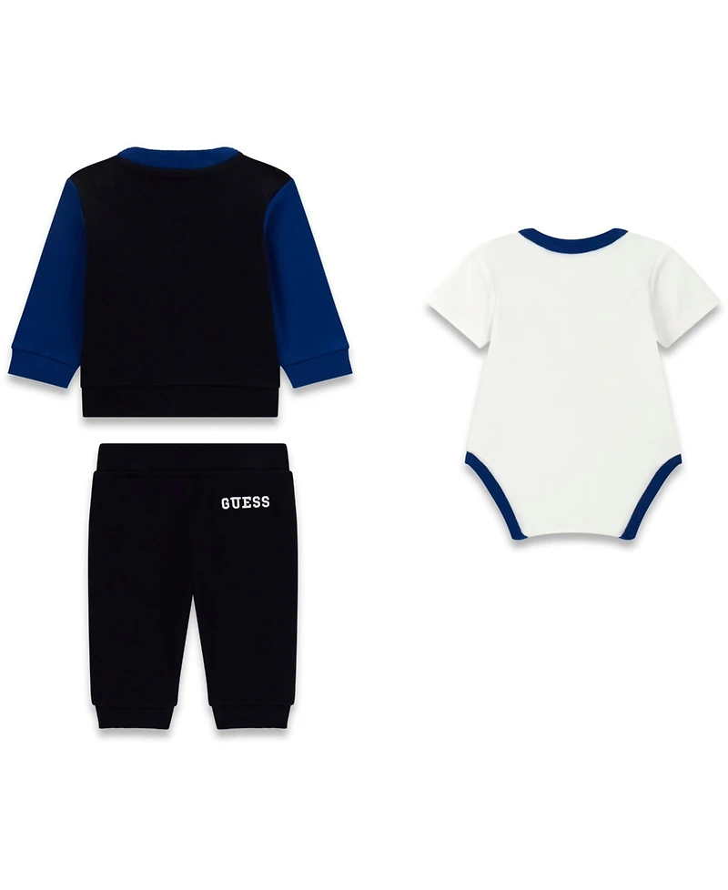 Guess Baby Boys' Bodysuit, Zip-Up Top, and Sweatpant, 3-Piece Set