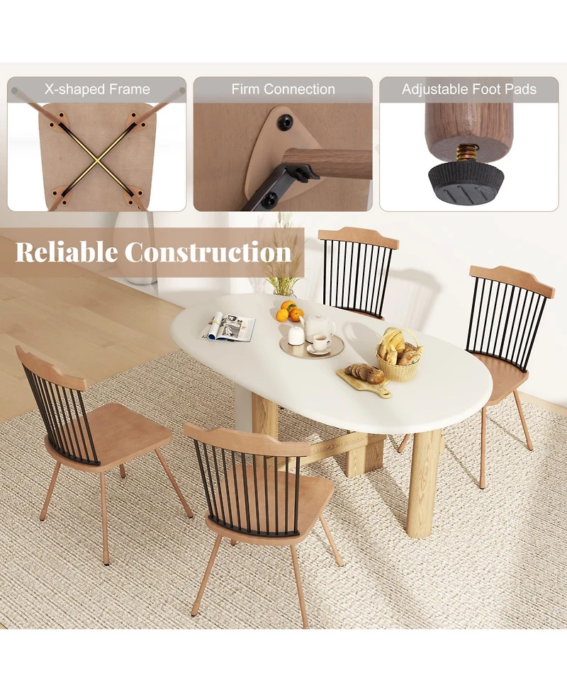 Gymax Windsor Chair Set of 4 Metal Legs Supported Dining Chair Farmhouse Armless Chair